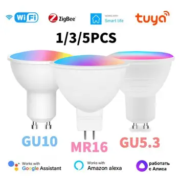 Tuya WIFI Zigbee Умная Лампочка GU10 / GU5.3 /MR16 RGB С Регулируемой яркостью 5 Вт Светодиодная Лампа Alexa Google Home Alice App / Прожектор с Голосовым Управлением