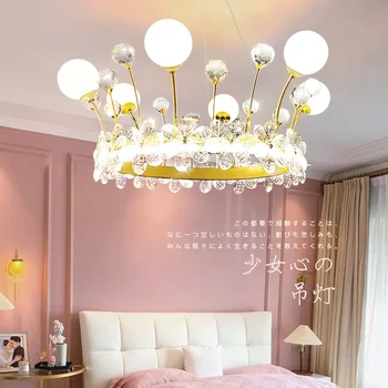 Простая светодиодная подвесная лампа для детей, розово-красная лампа для комнаты девочек, роскошная лампа для гостиной в королевской короне, современный кабинет в спальне