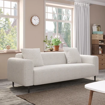 Двухместный диван большого размера 77,2 дюйма с современной обивкой из белой зернистой бархатной ткани, которая мягкая и обеспечивает отличное тепло