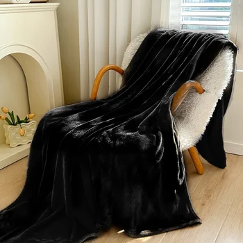 Одеяла для кроватей, Мягкое удобное Роскошное зимнее одеяло из цельного черного материала, переносное фланелевое покрывало для дивана, диван