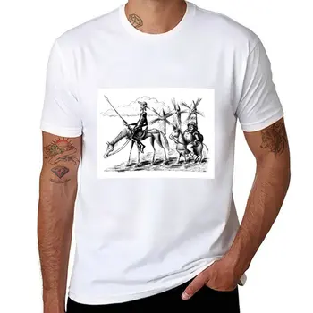 Новая футболка с рисунком Дон Кихота и Санчо Пансы тушью на заказ, футболки на заказ, футболки для мужчин, хлопок
