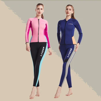 Высококачественный неопреновый водолазный костюм 2,5 мм, женские раздельные брюки с длинными рукавами, утолщенные, плотные, эластичные, водонепроницаемые, защищающие от ультрафиолета, зимние, на молнии спереди, водолазный костюм для плавания, серфинга, каякинга