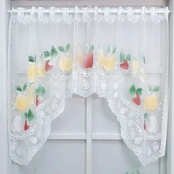 Кружевная занавеска с фруктовой вышивкой для гостиной, кухонной перегородки, дверной занавески, белые декоративные полупрозрачные шторы, короткие ширмы