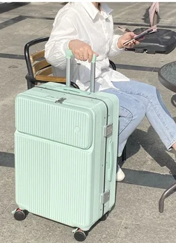 A819, открывающийся спереди чемодан с алюминиевой рамой, женский кейс для посадки на тележку, многофункциональный дорожный кейс