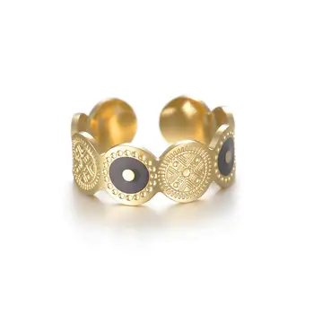 Новый круглый тотем, черное масло, 14-каратное золото, Регулируемые открытые обручальные кольца из нержавеющей стали для женщин, ювелирные изделия