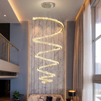 Светодиодная хрустальная люстра для лестницы, современный креативный дизайн, внутреннее освещение, круглая лампа для домашнего декора, Роскошный спиральный блеск для гостиной