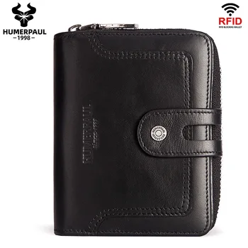 Новый RFID-кошелек из натуральной кожи, верхний слой из воловьей кожи, нулевой кошелек, сумка на молнии и пряжке, мужской карманный кошелек, ретро-сумка, мини-сумка для карт.