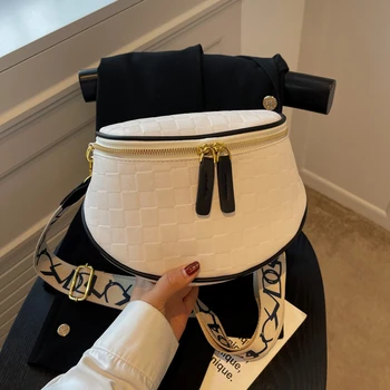 Дизайнерская сумка через плечо из искусственной кожи 2022 года, мягкие сумки-мессенджеры для дам, женская сумка на молнии с широким плечом, Полукруглое седло