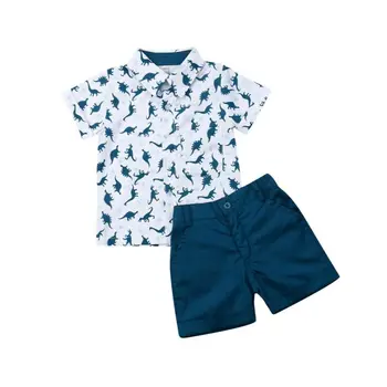 Citgeett Для маленьких мальчиков, детская летняя одежда, футболка, топы с динозаврами + шорты, брюки, джентльменский комплект одежды