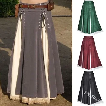 Женщины, средневековый винтаж, этнический стиль, женская длинная юбка, Ренессанс, готический праздничный костюм, пиратский подвесной этнический стиль, юбка