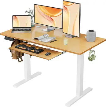 Письменный стол с подставкой для клавиатуры, электрический письменный стол, регулируемая высота с 3 предустановками памяти, компьютерный стол-стойка