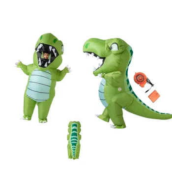 Надувной костюм динозавра для детей и взрослых, Семейная вечеринка, Забавный, пригодный для ходьбы, Носимый, Мультяшный Надувной костюм Зеленого Динозавра