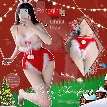 Сексуальное женское белье Manyan Christmas, сексуальное бархатное боди с прозрачным плюшевым ремешком, женская униформа rabbit 9076