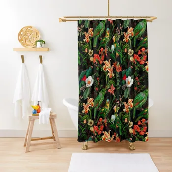 Pierre Joseph Redoute, винтажные тропические цветы джунглей и попугаи, ностальгическая бесшовная занавеска для душа с мистическим рисунком