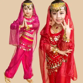 2017 Детский Индийский танцевальный костюм, платье для танца живота для девочек, 6 шт. / компл., Болливудские танцевальные костюмы, детская одежда для танца живота