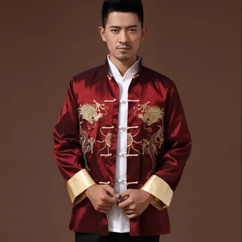 Китайская традиционная одежда с принтом феникса, костюм дракона Тан, мужская праздничная свадебная куртка с вышивкой и длинным рукавом