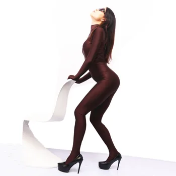 LinvMe Женское Сексуальное боди из Лайкры с прозрачным воротником-стойкой Zentai Second Skin Bodysuit