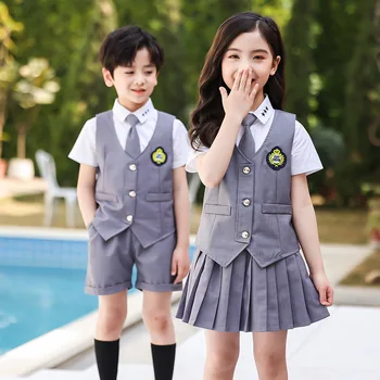 Весенне-осенняя детская одежда, школьная форма, комплект детского школьного формального костюма, детский жилет-юбка, форма начальной школы.