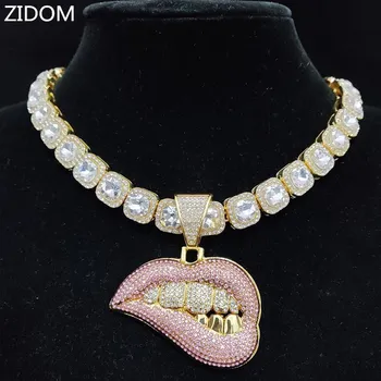 Мужчины Женщины Хип-хоп Ожерелье с подвеской в форме прикуса губ, Хрустальная цепочка, украшенные льдом ожерелья в стиле хип-хоп, Модные Очаровательные ювелирные изделия