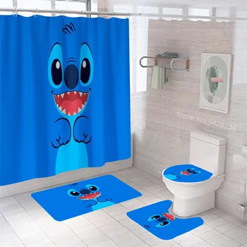 Занавеска для душа в ванной Disney Stitch, водонепроницаемые занавески в ванной с набором крючков, мягкий коврик для ванной, туалетный ковер, коврики