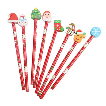 Рождественский карандаш с ластиком, мультяшные стационарные карандаши для детей, студентов в произвольном стиле