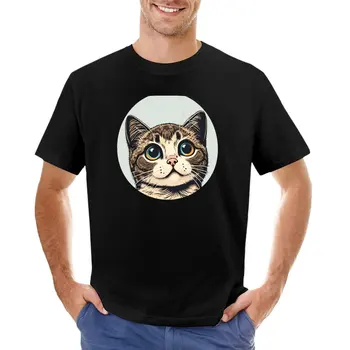 Футболка Big Eyes Cute Cat Lover, кавайная одежда, мужские футболки с длинным рукавом.