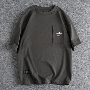 Минималистичное украшение кармана с буквами, мужская футболка с коротким рукавом, Свободная модная молодежная футболка 201