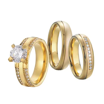 Роскошные обручальные кольца с покрытием из 18-каратного золота для мужчин и женщин Love Alliance Обручальное кольцо с бриллиантом CZ Marriage