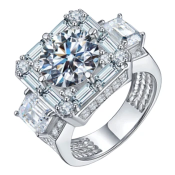Властное кольцо в 5 карат, роскошное кольцо с крупным бриллиантом и квадратное обручальное кольцо с платиновым покрытием