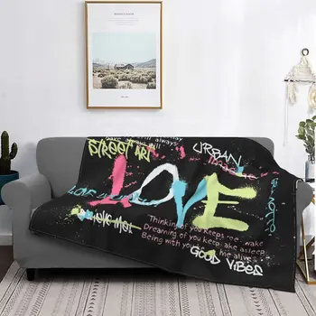 Одеяло с рисунком граффити, флисовое Уличное Граффити, любовный слоган с цитатами, милый тонкий плед для постельного белья, плюшевое тонкое одеяло для дивана
