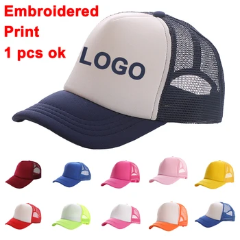 Летние бейсболки с логотипом на заказ, Унисекс, пустые сетчатые бейсболки, шляпы с вышитым текстом логотипа, шляпа дальнобойщика из пенопласта