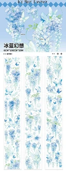 1 петля блестящей ленты Washi PET с синими цветами и бабочками