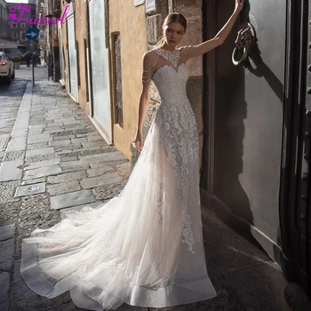 Fsuzwel Романтическое свадебное платье трапециевидной формы с аппликацией без бретелек и шлейфом 2020, роскошное свадебное платье принцессы с открытыми плечами, расшитое бисером