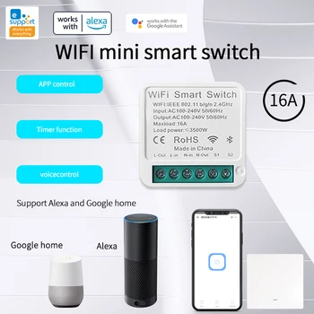 Wifi 16A MINI Smart Switch Поддерживает 2-полосный Таймер Управления Беспроводным Переключателем Smart Home Automation, Совместимым С Alexa Google Home