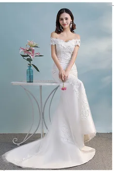Винтажное свадебное платье Русалки со шлейфом, аппликации, вышитые Модные Новые свадебные платья, свадебное платье W0326