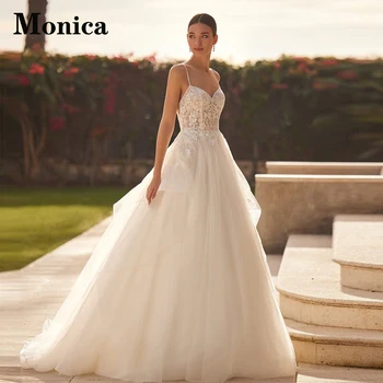 Стильные свадебные платья MONICA с открытой спиной для женщин, аппликации, бретельки-спагетти, оборки, V-образный вырез, Vestidos De Novia, сшитые на заказ