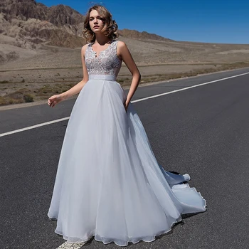 Изысканное иллюзионное платье невесты трапециевидной формы, Тюлевая юбка без рукавов с открытой спиной, Свадебные платья с V-образным вырезом для женщин, vestidos de novia