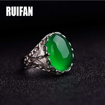 Ruifan Имитация зеленого камня Халцедон Большие кольца для женщин Ювелирные изделия на День Святого Валентина Открытое кольцо для подарка Леди YRI118