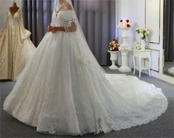 Элегантные аппликации из блесток, Романтическое свадебное платье с открытыми плечами, халат невесты, Кружевные аппликации на шее, свадебное платье