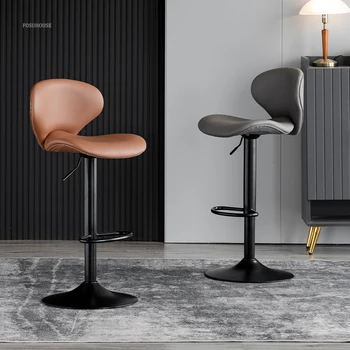 Современные минималистичные кожаные барные стулья со спинкой, барные стулья для кассира, легкие роскошные подъемные вращающиеся табуреты для домашней кухни
