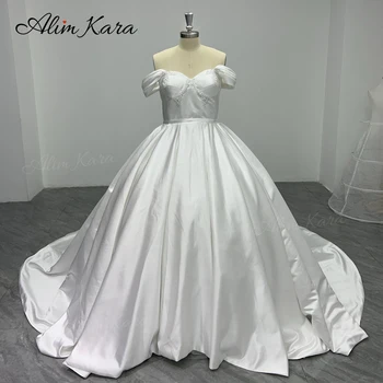 Свадебное платье без рукавов 2024 с открытыми плечами, расшитое бисером Свадебное платье трапециевидной формы Princess Alim Kara SM30 Плюс размер Vestido De Novia