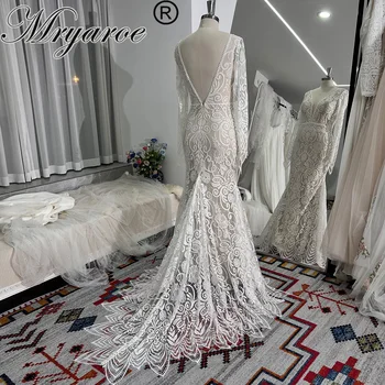 Mryarce 2024 Богемные Свадебные платья С кружевными длинными рукавами, глубоким вырезом, открытой спиной, Свадебные платья