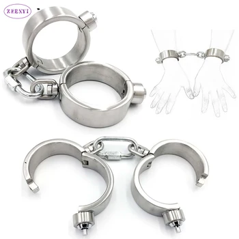 Металлические секс-наручники SM из нержавеющей стали с фиксатором Фетиш-рабыни, БДСМ-наручники, наручники для взрослых, эротические секс-игрушки для пар