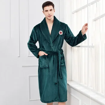 Зимний фланелевый халат для пары, кимоно, банный халат, мужская пижама из плотного кораллового флиса с поясом и карманом, свободная повседневная домашняя одежда