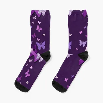Фиолетовая лента с бабочками Носки подарки гольф компрессионные Мужские носки для бега Женские