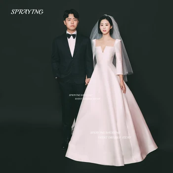 Элегантное Корейское свадебное платье А-силуэта с V-образным вырезом и длинным рукавом длиной до пола 웨딩드레스 С вуалью для фотосессии