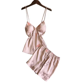 Летний Новый женский Розовый топ на бретельках и шорты, Сексуальная пижама с бюстгальтером, 2 предмета, пижамный комплект с принтом фламинго, домашняя одежда для молодой девушки Lougne