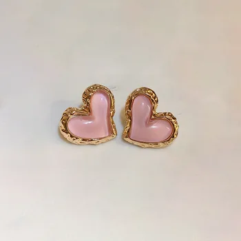 Европейские и Американские Женщины Розовые Серьги-Гвоздики Love Heart Из смолы Fresh Earrings
