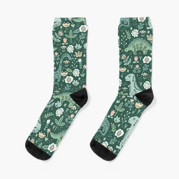 Народные цветочные носки с динозаврами, спортивные эстетические носки для девочек, мужские