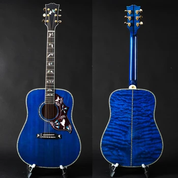 акустические гитары из массива дерева 41-дюймового стеганого клена роскошного синего цвета, guitar acoustic